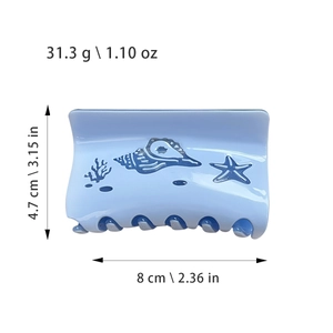 Blue ocean-themed acetic acid hair claw clip with seashell and starfish patterns