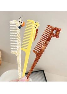 Close-up of cute cartoon animal hair combs featuring white swan and brown bear designs