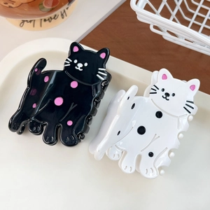 Mignonne Pince à Cheveux en Acétate en Forme de Chat Dessin Animé Animal à Pois pour Femmes Filles Accessoires de Cheveux