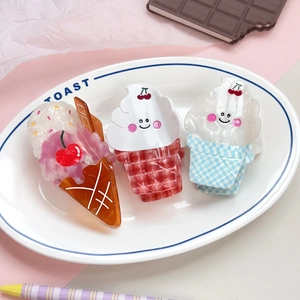 Three-piece acetate hair claw clips set in cute summer ice cream and sundae shapes