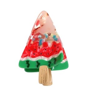 Cute acetate watermelon popsicle hair claw clip with vibrant pink and green summer theme