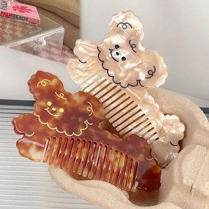 Cute Cartoon Bear Puppy Shaped Acetate Hair Comb For Women Portable Anti-Static Tortoiseshell Cream White Animal Pattern Hair Styling Tool