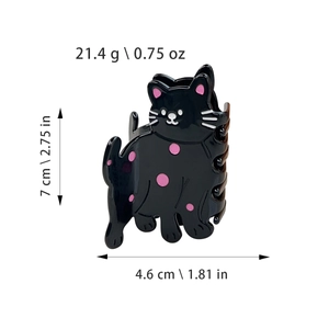 Pince à cheveux chat noir mignonne avec pois roses en acétate brillant pour femmes