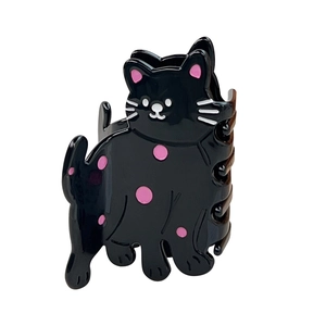 Pince à cheveux chat noir mignonne avec pois roses pour femme accessoire de coiffure