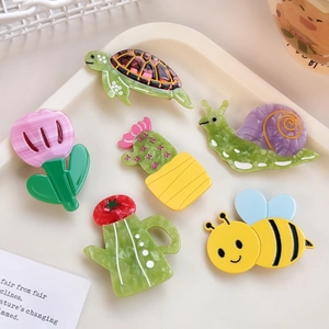 Cute cartoon animal hair clips featuring resin cactus turtle and bee shapes for women
