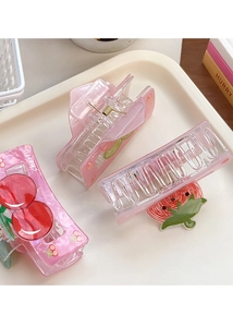 Pink acrylic hair claw clip set with cherry and strawberry prints for women