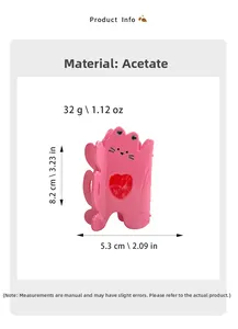 Detail der Maße der rosa Katzen-Haarklammer und Spezifikationen zum hochwertigen Acetat