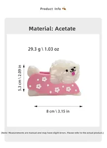 Detailansicht der weißen Bichon-Haarklammer aus Acetat mit Größenabmessungen