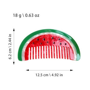 Cartoon watermelon acetate hair comb in red and green with weight and size dimensions
