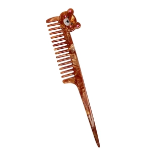 Cartoon brown bear comb with tortoise shell texture and long pointed tail handle