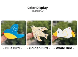 Three cute acetate hair clips featuring bird and duck designs in various colors