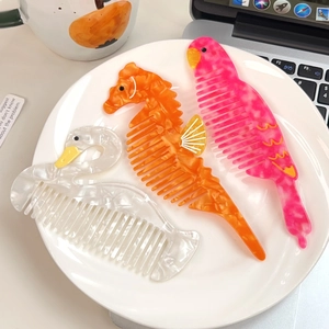 Cartoon Animal Acetate Hair Comb Cute Seahorse Swan Parrot Marble Texture Decorative Grooming Accessory For Women Girls