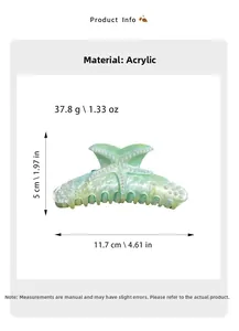 Detailed size specifications for the green acrylic starfish hair claw with pearls