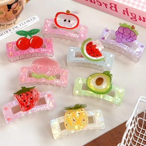 Fresh Fruit Acrylic Hair Claw Clip Square Sweet Strawberry Apple Cherry Pattern Hair Accessory For Women Girls Hair Grip