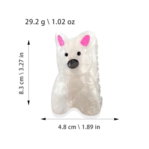 Niedliche weiße Hunde-Haarklammer aus Acetat mit rosa Ohren und Maßen 8,3x4,8cm
