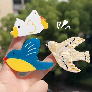 Cute Cartoon Bird Acetate Hair Clips For Women Girls Sweet Animal Duck Blue Bird Marble Pattern Side Pins Accessories