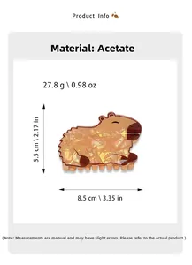 Detailed size chart of Capybara hair claw clip with 8.5cm length and acetate material info