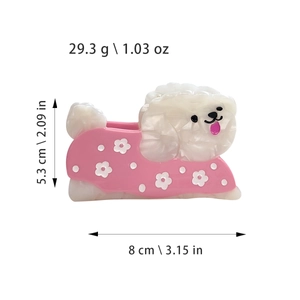 Niedliche Bichon-Haarklammer mit rosa Blumenmuster und weißem Perlmutt-Finish für Damen