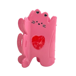 Kreative Haarklammer aus Acetat in Rosa mit Katzen-Motiv und Herzaugen für Damen