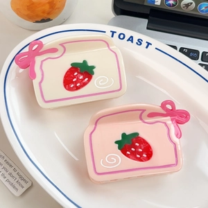 Pince à Cheveux Kawaii Fraise Nœud en Acétate de Cellulose Douce Pince Requin Accessoires Cheveux Femmes Filles Rose Crème
