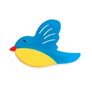 Cute bird-shaped acetate hair clip in bright blue and yellow for women's hair styling
