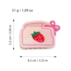 Pince à cheveux fraise rose en acétate avec nœud et dimensions pour femmes