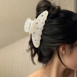 Elegant white rhinestone hair claw clip for women's French twist and updo styling