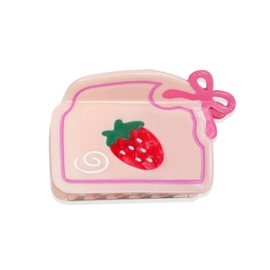Pince à cheveux en acétate rose avec motif fraise et nœud pour filles