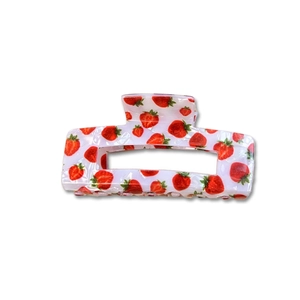 Pinza per capelli dolce con motivo fragola rossa e finitura in marmo bianco
