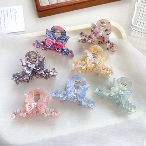 Élégante Pince à Cheveux Papillon Fleur pour Femmes Pince Crabe en Acétate de Cellulose Avec Strass Motif Floral Accessoires