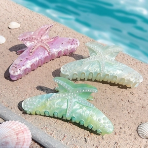Acrylic Starfish Hair Claw Clip For Women Rhinestone Artificial Pearl Shark Clip Summer Beach Sea Star Hair Accessory For Thick Hair