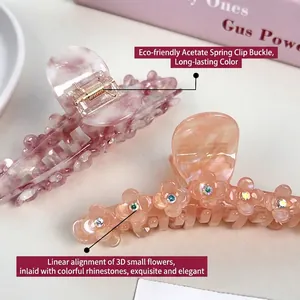 Elegante Blumen-Haarklammern aus Acetat mit Marmortextur und Kristallakzenten für Damen