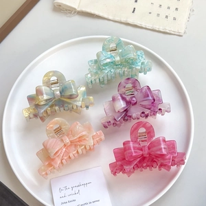 French Elegant Bow Acetate Hair Claw Elaborate Marble Texture Shark Clip Large Hair Catch Jaw Clip For Women Hair Jewelry