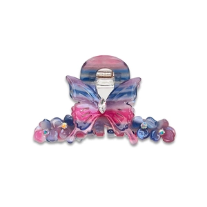 Pince à cheveux papillon élégante avec cristaux gouttes et dégradé pastel en acétate