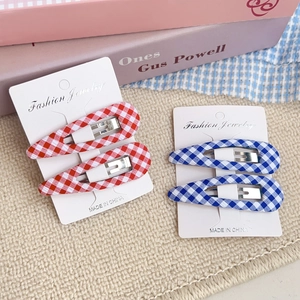 Women Korean Sweet Gingham Plaid Fabric Wrapped Snap Hair Clips Blue Red Checkered BB Clips Handmade Fashion Side Hair Accessories