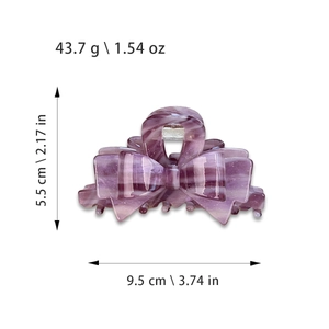 French style purple marble acetate bow hair claw clip with dimensions and 43.7g weight