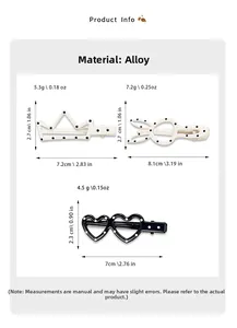 Guide des tailles détaillé pour barrettes à pois motifs couronne, lapin et double cœur