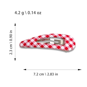 Red checkered cloth BB hair clip with dimensions 7.2cm length and 4.2g weight shown on white