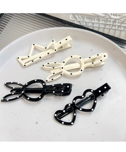 Barrettes à pois aux formes de couronne de lapin et de cœur en noir et blanc