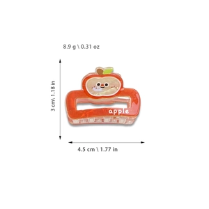 Orange translucent apple-shaped hair claw clip with cute cartoon face for girls