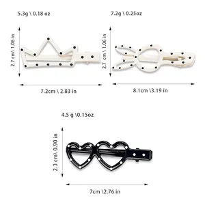 Lot de barrettes à pois formes couronne lapin et coeur avec détails des tailles