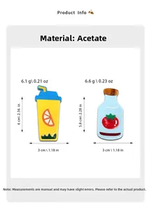 Size chart showing dimensions and weight for acetate lemon and tomato hair clips