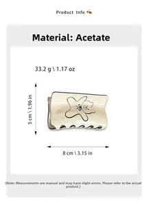 Details zu Maßen und Gewicht der Acetat-Haarklammer mit Bären-Gravur-Design