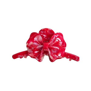 Grande molletta per capelli rossa effetto marmo con fiocco 3D in acetato da donna