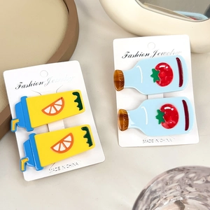 Cute Cartoon Fruit Drink Tomato Juice Lemon Tea Acetate Duckbill Hair Clip Fresh Sweet Hairpin For Women Daily Hair Accessories