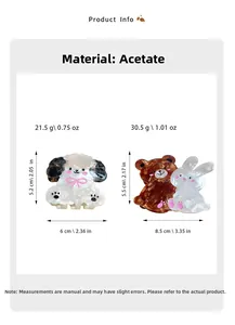 Detailed size specifications for acetate cartoon dog and bear hair claw clips