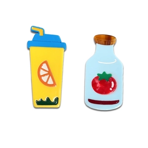 Cute cartoon juice bottle hair clips set with orange and tomato patterns for women