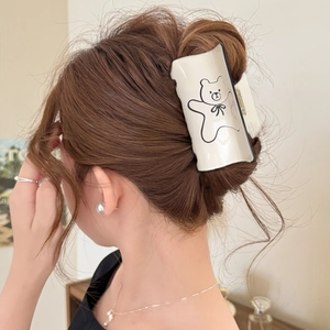 Cremeweiße Haarklammer aus Acetat mit Bären-Illustration für elegante Hochsteckfrisuren