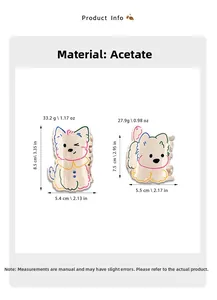 Tableau des tailles détaillé pour pinces à cheveux Westie mignonnes en acétate coloré