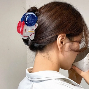 Cartoon astronaut claw clip in red blue and white acetate for stylish hair styling